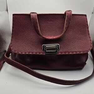 Lucque Maroon Leather Structured Handbag – Top Handle + Strap
